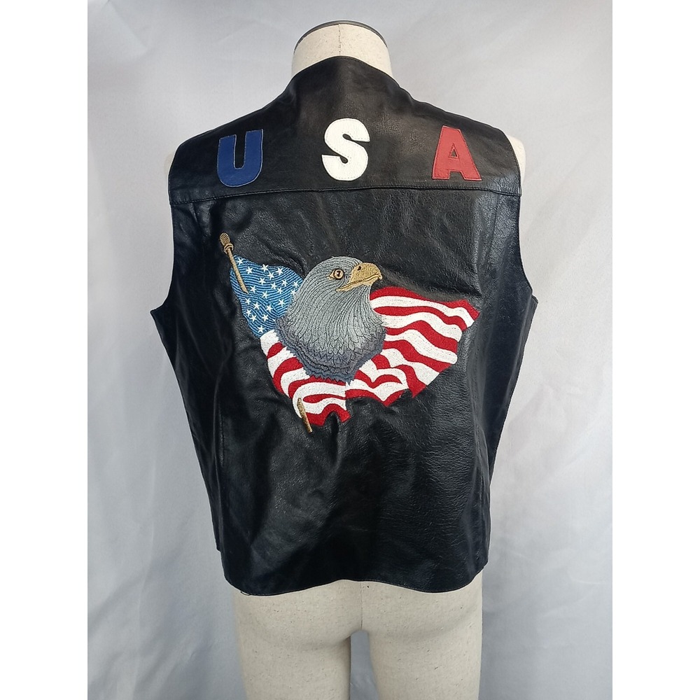 VTG Eagle Leather Vest Men's Size 2XL Leather World By Lucky Leather USA‎ Vest